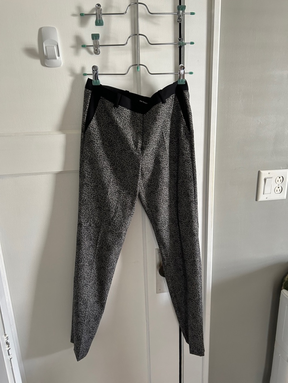 The Kooples Black and Grey Micro-Print Leopard Slim Chinos